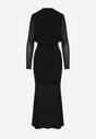 Czarna Taliowana Sukienka z Bufiastą Górą Gumką w Pasie i Cyrkoniami Inweda