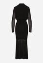 Czarna Taliowana Sukienka z Bufiastą Górą Gumką w Pasie i Cyrkoniami Inweda