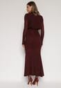 Bordowa Taliowana Sukienka z Bufiastą Górą Gumką w Pasie i Cyrkoniami Inweda