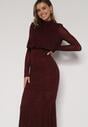 Bordowa Taliowana Sukienka z Bufiastą Górą Gumką w Pasie i Cyrkoniami Inweda