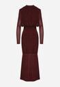 Bordowa Taliowana Sukienka z Bufiastą Górą Gumką w Pasie i Cyrkoniami Inweda
