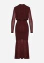 Bordowa Taliowana Sukienka z Bufiastą Górą Gumką w Pasie i Cyrkoniami Inweda