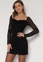 Czarna Koronkowa Sukienka o Dopasowanym Kroju z Kwadratowym Dekoltem Tiwedesa