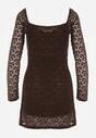 Brązowa Koronkowa Sukienka o Dopasowanym Kroju z Kwadratowym Dekoltem Tiwedesa