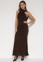Brązowa Asymetryczna Sukienka z Falbaną Nawedina