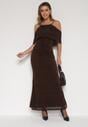 Brązowa Asymetryczna Sukienka z Falbaną Nawedina