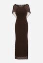Brązowa Asymetryczna Sukienka z Falbaną Nawedina