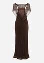 Brązowa Asymetryczna Sukienka z Falbaną Nawedina