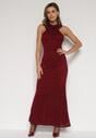 Bordowa Asymetryczna Sukienka z Falbaną Nawedina