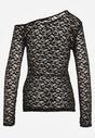 Czarna Koronkowa Bluzka z Długim Rękawem i Asymetrycznym Dekoltem Liwedara