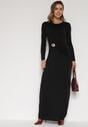 Czarna Taliowana Sukienka o Eleganckim Kroju z Marszczeniem i Aplikacją Sewedina
