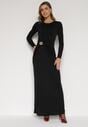 Czarna Taliowana Sukienka o Eleganckim Kroju z Marszczeniem i Aplikacją Sewedina