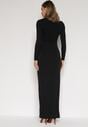 Czarna Taliowana Sukienka o Eleganckim Kroju z Marszczeniem i Aplikacją Sewedina