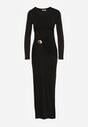 Czarna Taliowana Sukienka o Eleganckim Kroju z Marszczeniem i Aplikacją Sewedina
