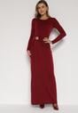 Bordowa Taliowana Sukienka o Eleganckim Kroju z Marszczeniem i Aplikacją Sewedina