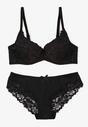 Czarny Komplet Biustonosz i Majtki Typu Figi Ozdobiony Koronką Ezivane