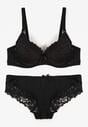 Czarny Klasyczny Komplet Biustonosz i Majtki Figi z Koronką Ezilene
