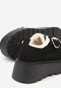 Czarne Śniegowce na Grubej Podeszwie z Paskiem z Klamerką i Futerkiem Uwedina