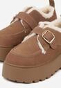 Brązowe Śniegowce na Grubej Podeszwie z Paskiem z Klamerką i Futerkiem Uwedina