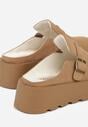 Beżowe Niskie Śniegowce na Grubej Podeszwie Zdobione Sprzączką Vetiare