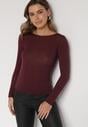 Bordowa Wiskozowa Bluzka z Długim Rękawem z Dodatkiem Kaszmiru Uninda