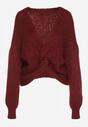 Bordowy Sweter Oversize z Domieszką Wełny z Oryginalnym Dekoltem Lawedia