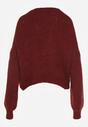 Bordowy Sweter Oversize z Domieszką Wełny z Oryginalnym Dekoltem Lawedia