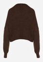 Brązowy Sweter Oversize z Domieszką Wełny z Oryginalnym Dekoltem Lawedia