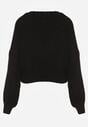 Czarny Sweter Oversize z Domieszką Wełny z Oryginalnym Dekoltem Lawedia
