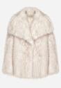 Biała Kurtka Futerko o Dwurzędowym Kroju Oversize Nevisa