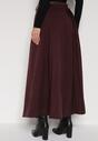 Bordowa Wiskozowa Spódnica o Rozkloszowanym Kroju z Paskiem z Klamrą Lawedisa