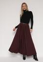 Bordowa Wiskozowa Spódnica o Rozkloszowanym Kroju z Paskiem z Klamrą Lawedisa