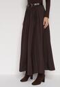 Brązowa Wiskozowa Spódnica o Rozkloszowanym Kroju z Paskiem z Klamrą Lawedisa