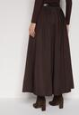 Brązowa Wiskozowa Spódnica o Rozkloszowanym Kroju z Paskiem z Klamrą Lawedisa