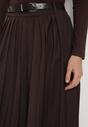Brązowa Wiskozowa Spódnica o Rozkloszowanym Kroju z Paskiem z Klamrą Lawedisa