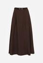 Brązowa Wiskozowa Spódnica o Rozkloszowanym Kroju z Paskiem z Klamrą Lawedisa