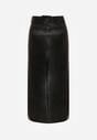 Czarna Spódnica Ołówkowa z Imitacji Skóry z Paskiem z Dużą Klamrą Rewedia