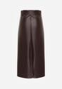Bordowa Spódnica Ołówkowa z Imitacji Skóry z Paskiem z Dużą Klamrą Rewedia