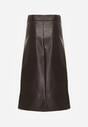 Brązowa Spódnica Ołówkowa z Imitacji Skóry z Paskiem z Dużą Klamrą Rewedia