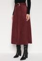 Bordowa Rozkloszowana Wiskozowa Spódnica z Bawełną Ozdobiona Paskiem Nawedea