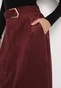Bordowa Rozkloszowana Wiskozowa Spódnica z Bawełną Ozdobiona Paskiem Nawedea