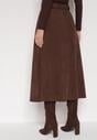 Brązowa Rozkloszowana Wiskozowa Spódnica z Bawełną Ozdobiona Paskiem Nawedea