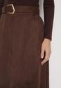 Brązowa Rozkloszowana Wiskozowa Spódnica z Bawełną Ozdobiona Paskiem Nawedea