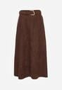 Brązowa Rozkloszowana Wiskozowa Spódnica z Bawełną Ozdobiona Paskiem Nawedea