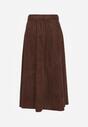 Brązowa Rozkloszowana Wiskozowa Spódnica z Bawełną Ozdobiona Paskiem Nawedea