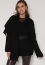 Czarny Wiskozowy Kardigan z Paskiem i Narzutką Rewedisa