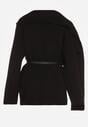 Czarny Wiskozowy Kardigan z Paskiem i Narzutką Rewedisa