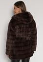 Brązowa Futrzana Kurtka z Nieodpinanym Kapturem i Paskiem Zetova