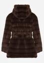 Brązowa Futrzana Kurtka z Nieodpinanym Kapturem i Paskiem Zetova
