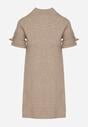 Beżowa Sweterkowa Sukienka Trapezowa Ozdobiona Aplikacjami i Perełkami Iletusa